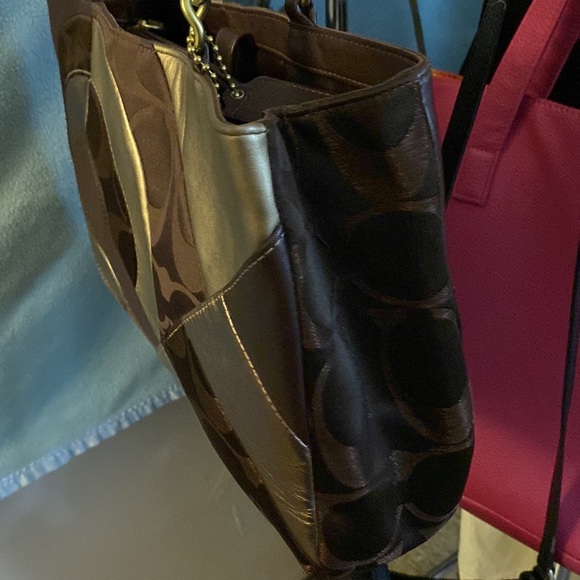 Coach Inlaid Metallic Patchwork Shoulder Bag F20013 Brown EUC main image 6